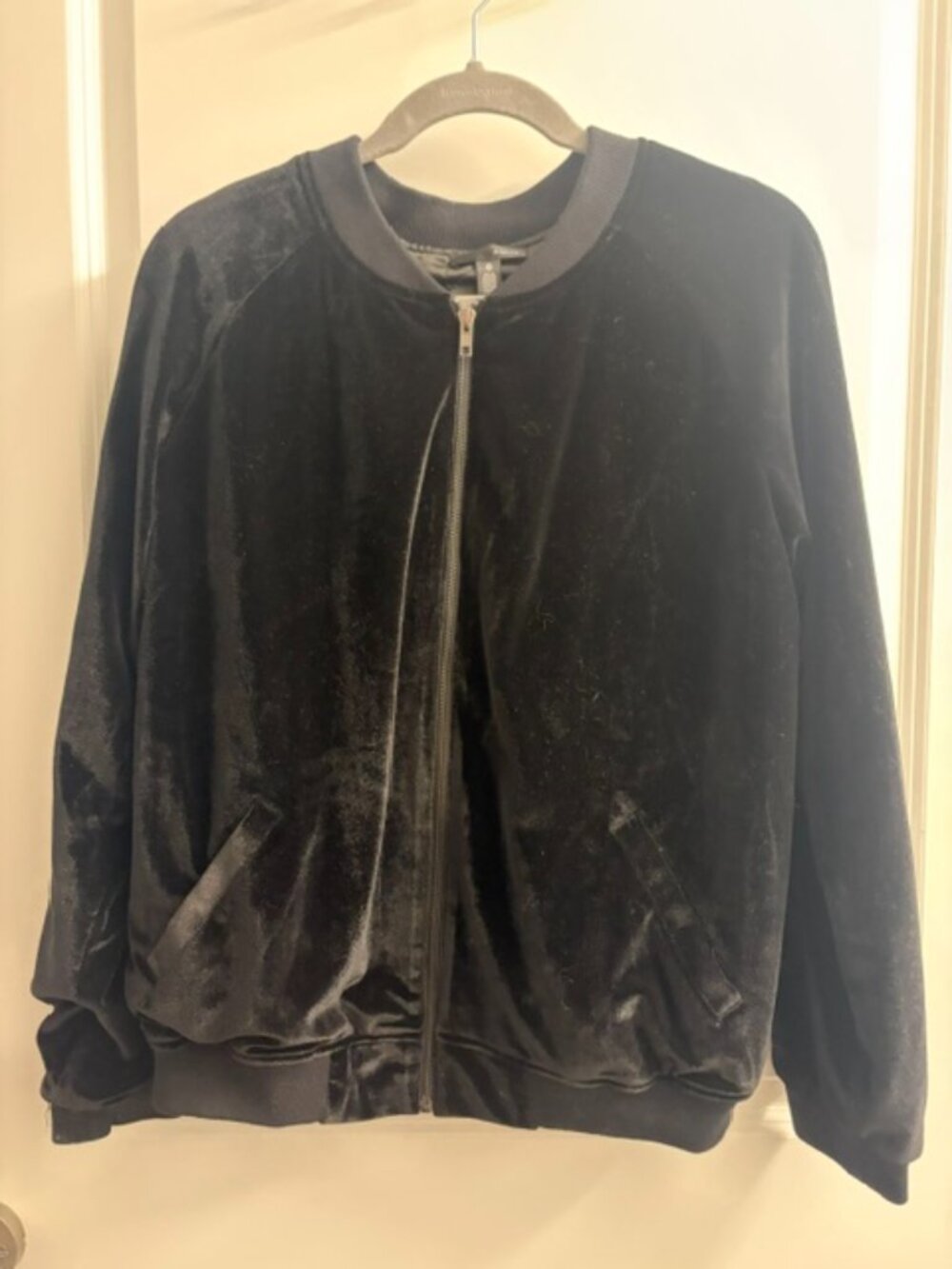 AQUA Velour Women's Black Bomber Jacket